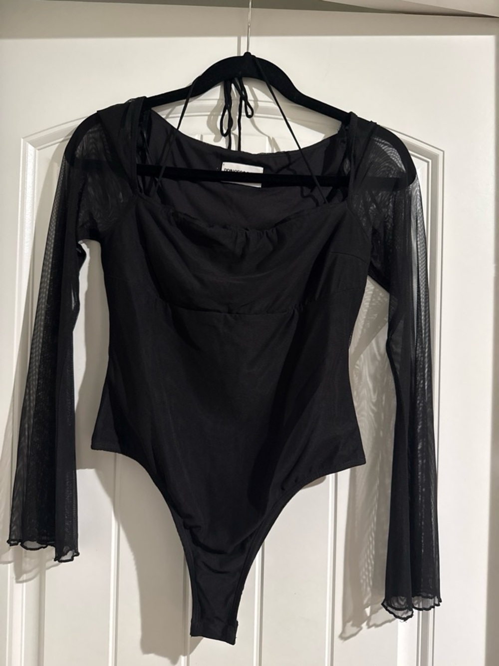 Princess Polly Black Sheer Mesh Long-Sleeve Bodysuit